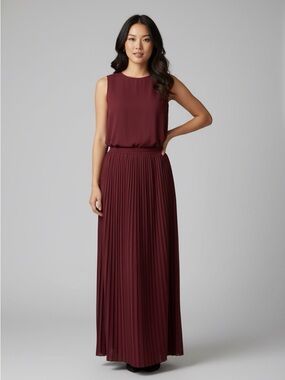 J. Peterman Burgundy Pleated Maxi Skirt merino wool